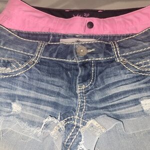 2 Pair Womens Distressed Denim Shorts And Fox Pink Shorts